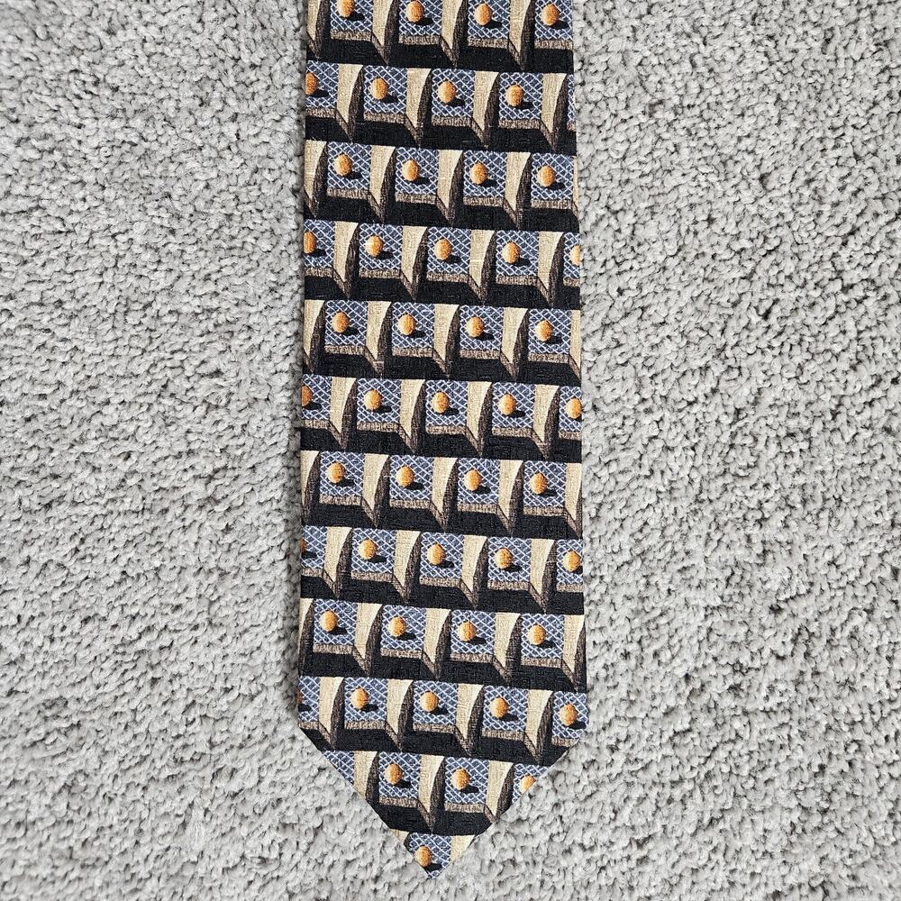 Ermenegildo Zegna Necktie 100% Silk Made In Italy Geometric 56" Black